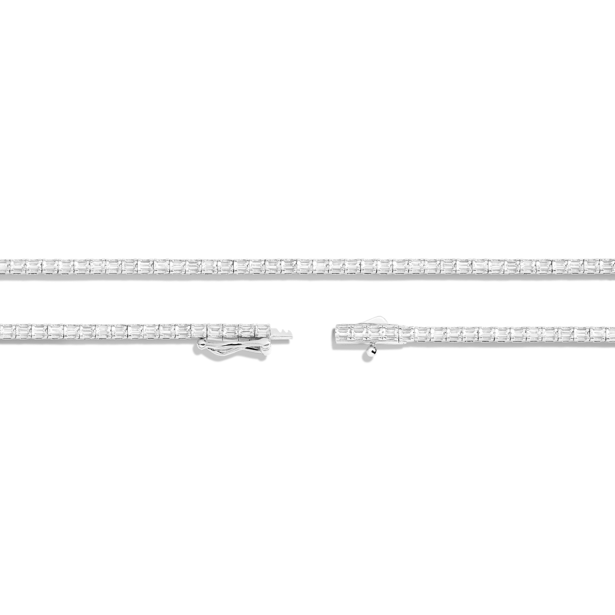 White Sapphire Horizontal Baguette Tennis Necklace Vermeil White Gold 8ct