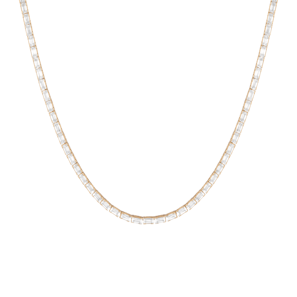 White Sapphire Horizontal Baguette Tennis Necklace Vermeil Yellow Gold 14ct