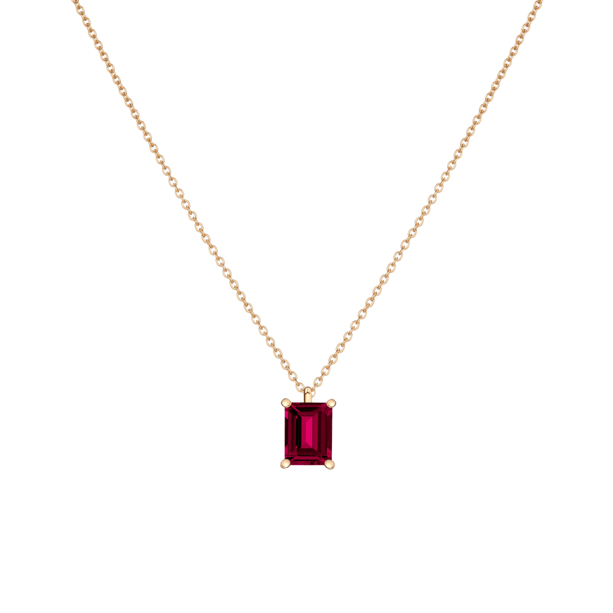 Emerald Gemstone Solitaire Necklace Vermeil Yellow Gold Red Ruby