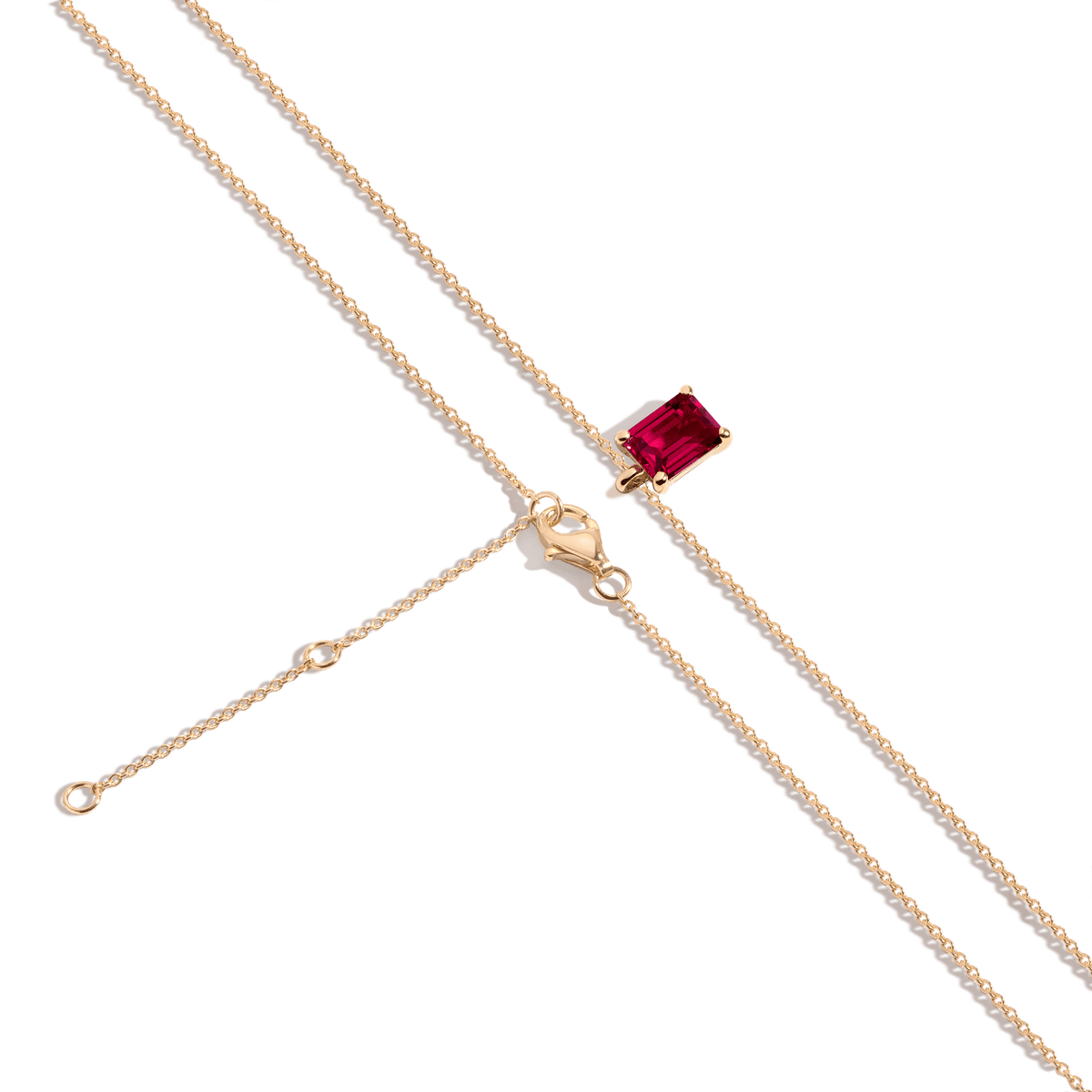 Emerald Gemstone Solitaire Necklace Vermeil Yellow Gold Red Ruby