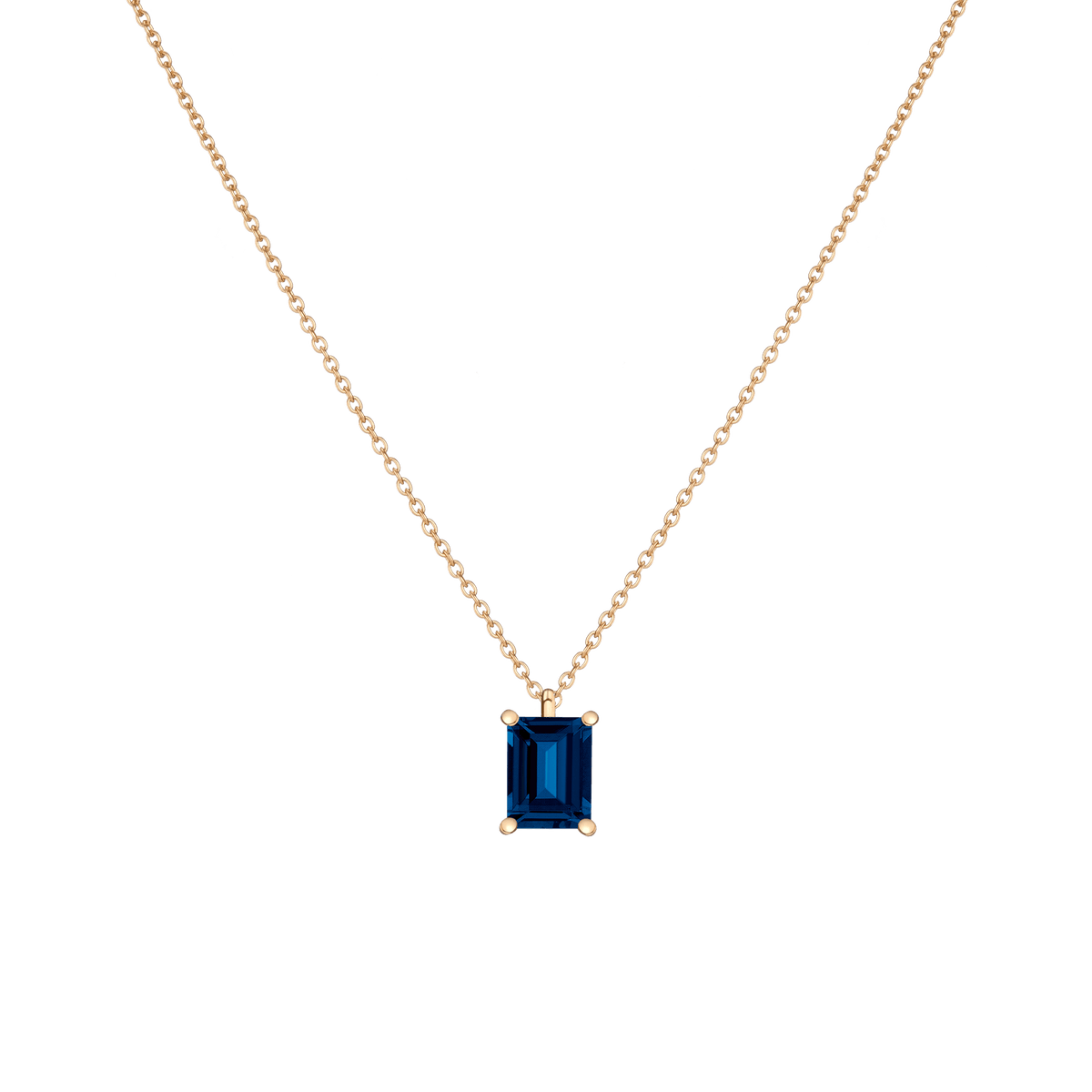 Emerald Gemstone Solitaire Necklace Vermeil Yellow Gold Blue Sapphire