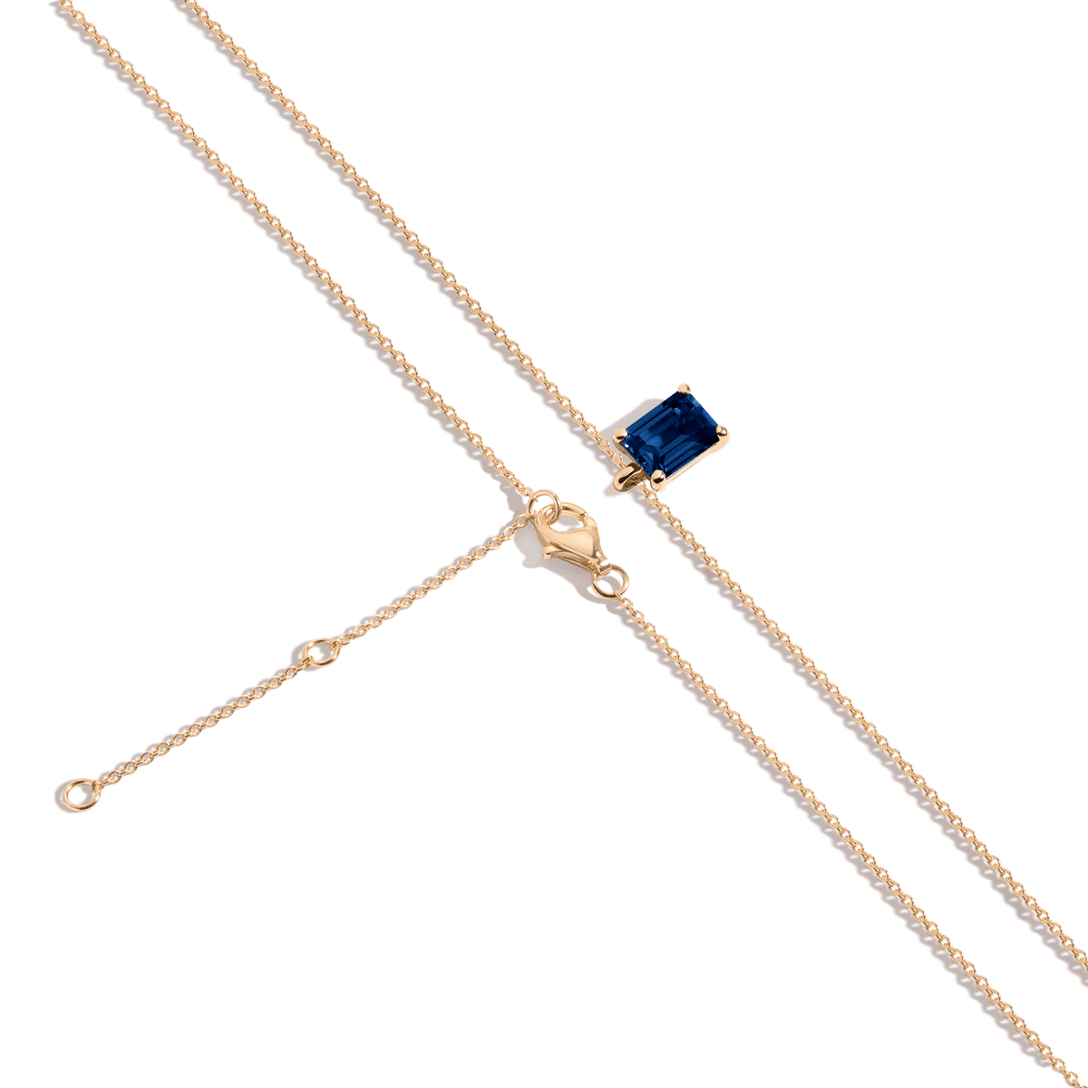 Emerald Gemstone Solitaire Necklace Vermeil Yellow Gold Blue Sapphire