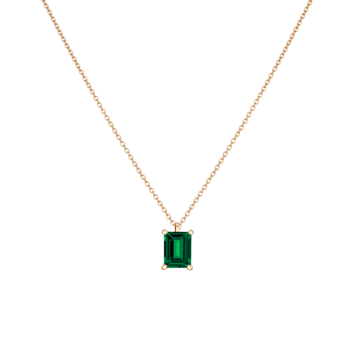 Emerald Gemstone Solitaire Necklace Vermeil Yellow Gold Green Emerald