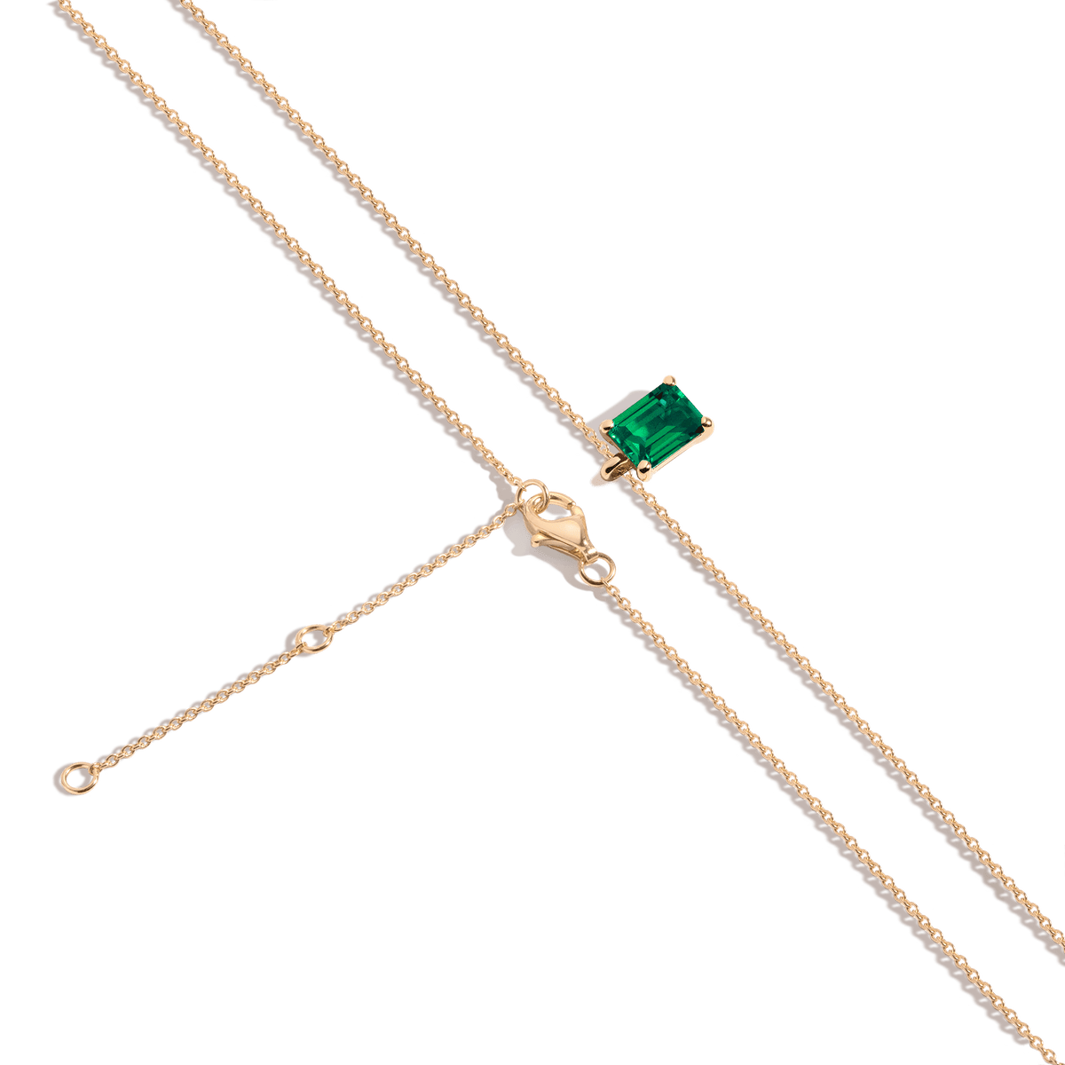 Emerald Gemstone Solitaire Necklace Vermeil Yellow Gold Green Emerald
