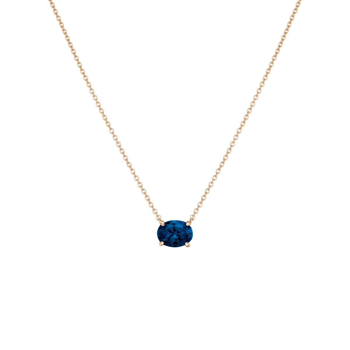 Oval Gemstone Solitaire Necklace Vermeil Yellow Gold Blue Sapphire