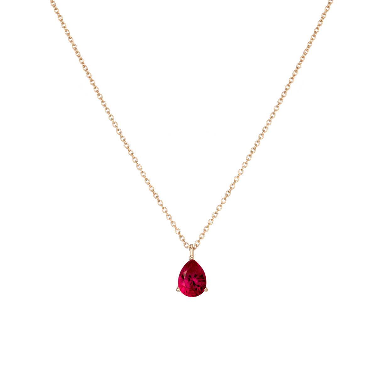 Pear Gemstone Solitaire Necklace Vermeil Yellow Gold Red Ruby