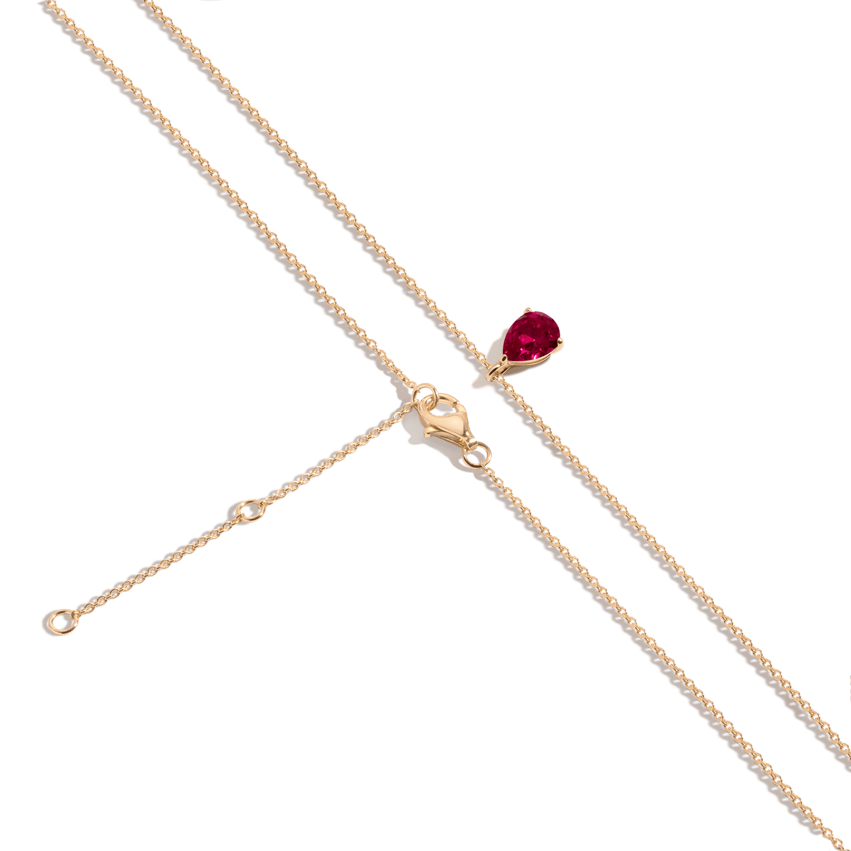 Pear Gemstone Solitaire Necklace Vermeil Yellow Gold Red Ruby