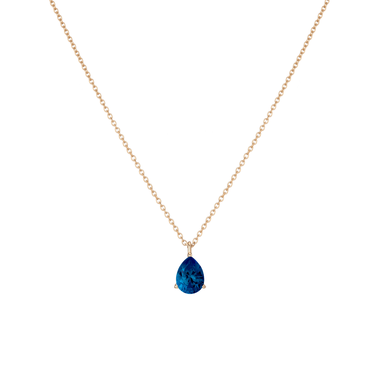 Pear Gemstone Solitaire Necklace Vermeil Yellow Gold Blue Sapphire