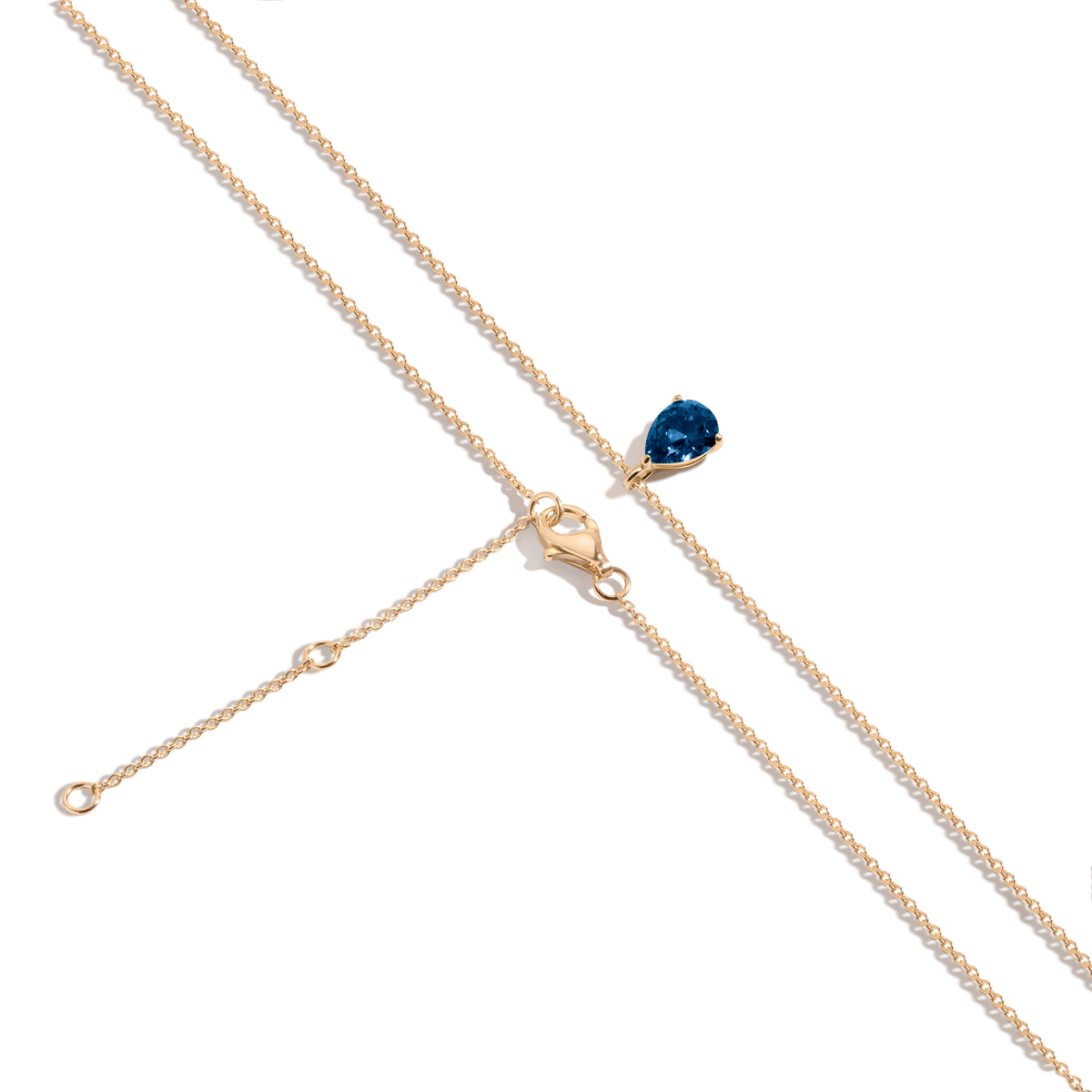 Pear Gemstone Solitaire Necklace Vermeil Yellow Gold Blue Sapphire