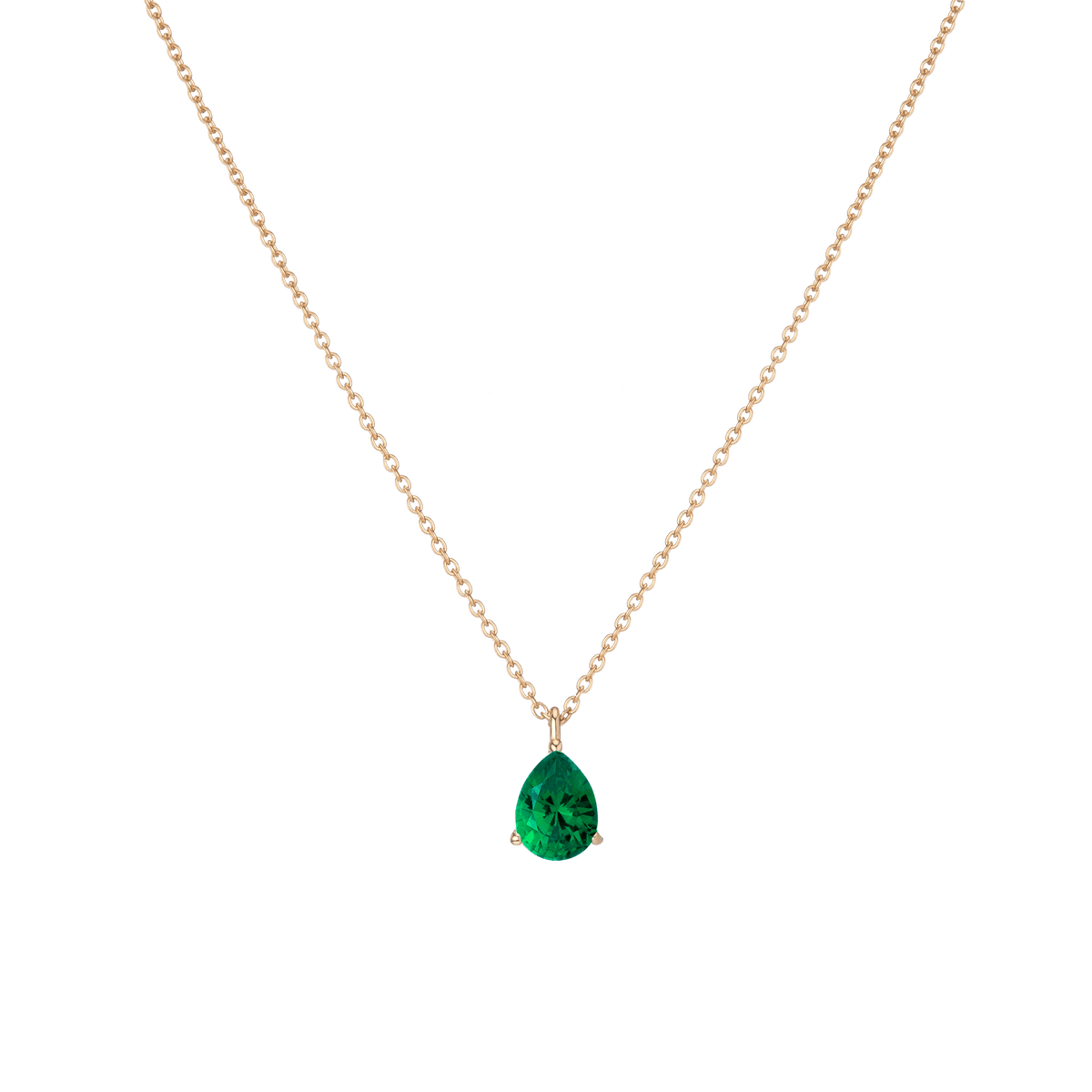 Pear Gemstone Solitaire Necklace Vermeil Yellow Gold Green Emerald