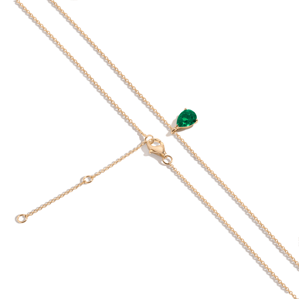 Pear Gemstone Solitaire Necklace Vermeil Yellow Gold Green Emerald