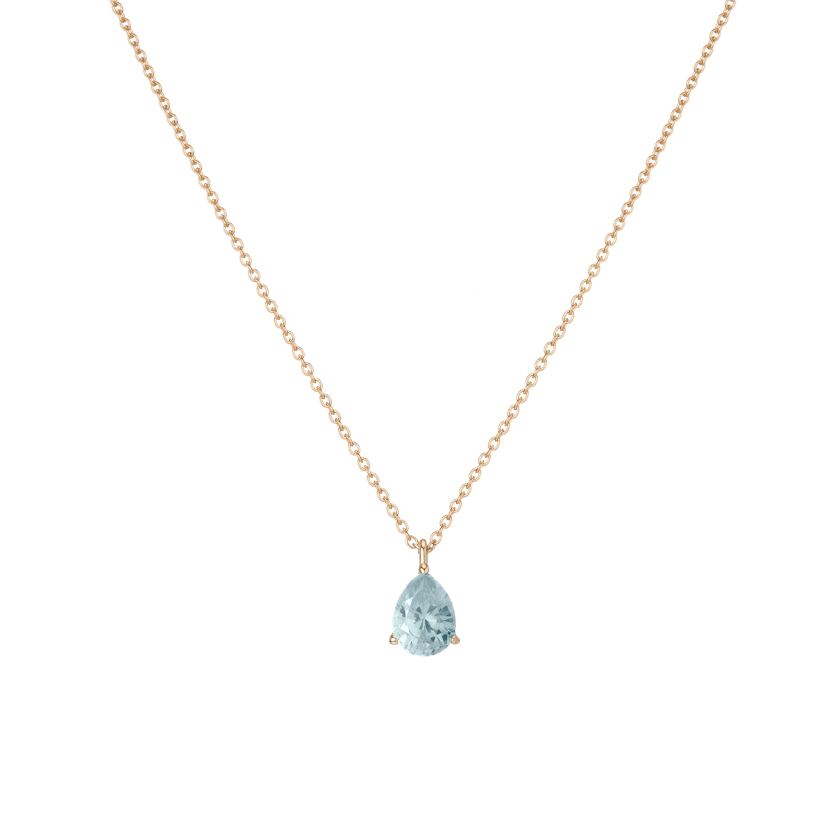 Pear Gemstone Solitaire Necklace Vermeil Yellow Gold Aquamarine