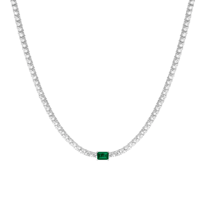 Lab Grown White Sapphire Tennis Necklace with Emerald