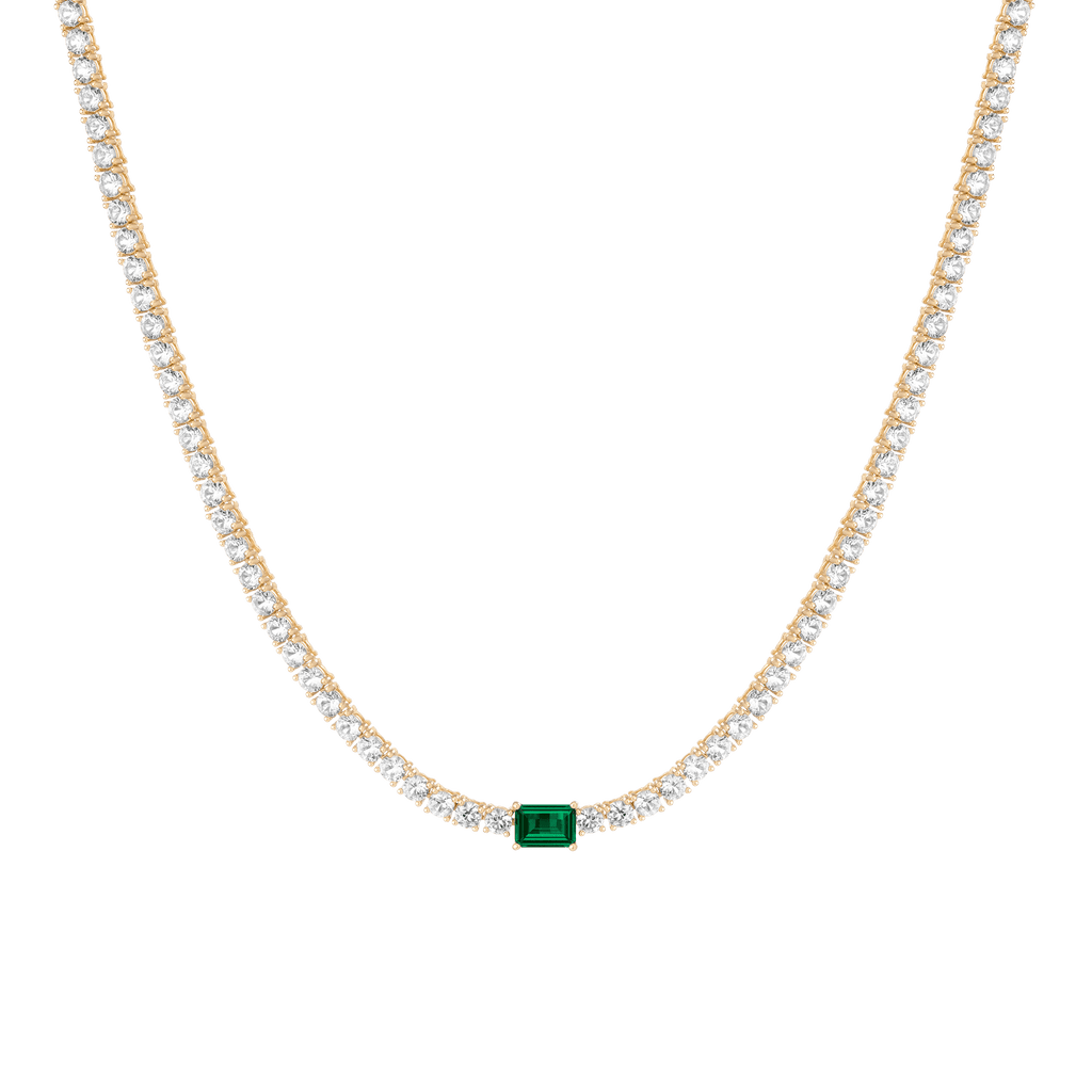 Lab Grown White Sapphire Tennis Necklace with Emerald