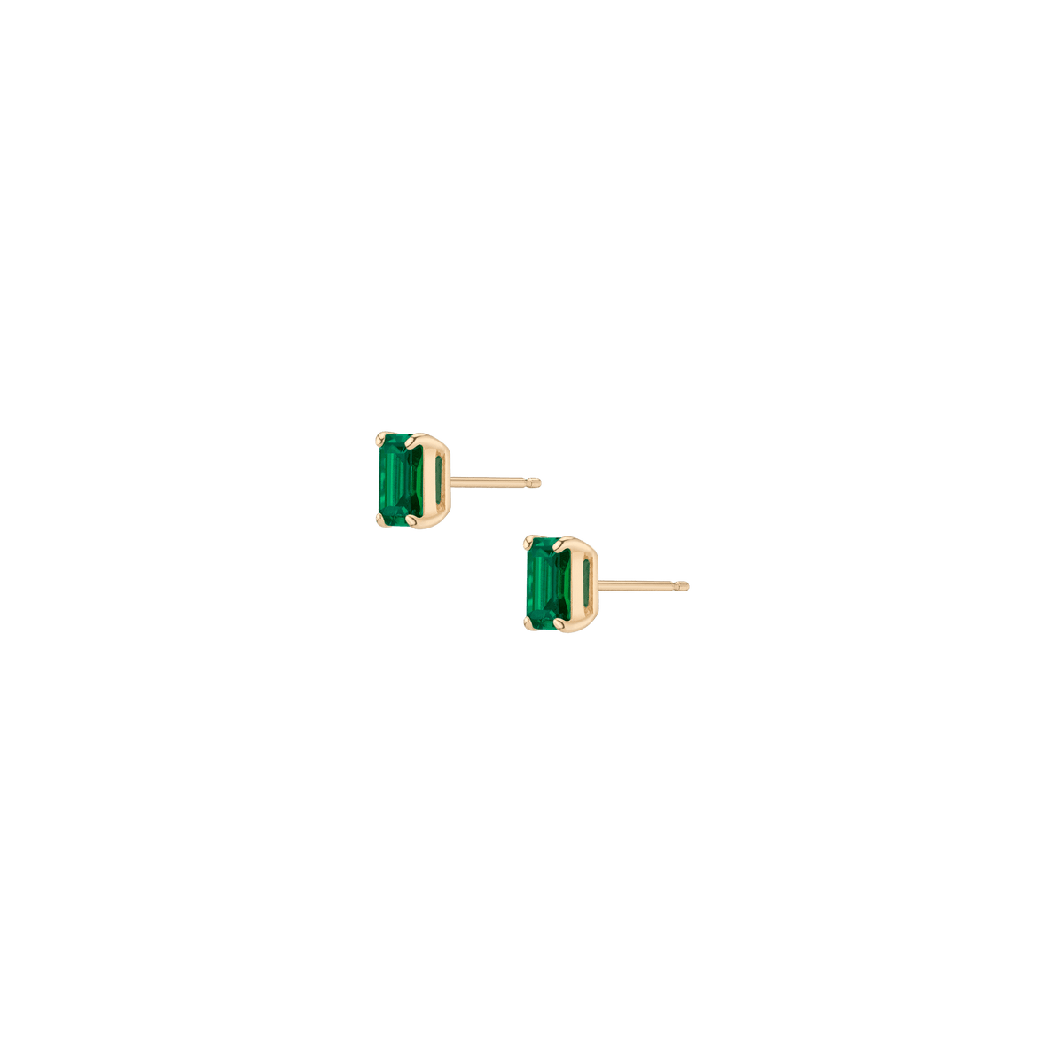 Emerald Gemstone Solitaire Stud Earrings Vermeil Yellow Gold Green Emerald