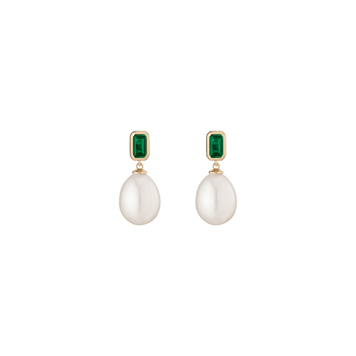Emerald Heirloom Pearl Drop Earrings Vermeil 14k 18k Yellow Gold Pair First