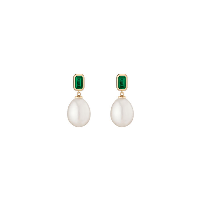 Lab Grown Emerald Heirloom Pearl Drop Earrings