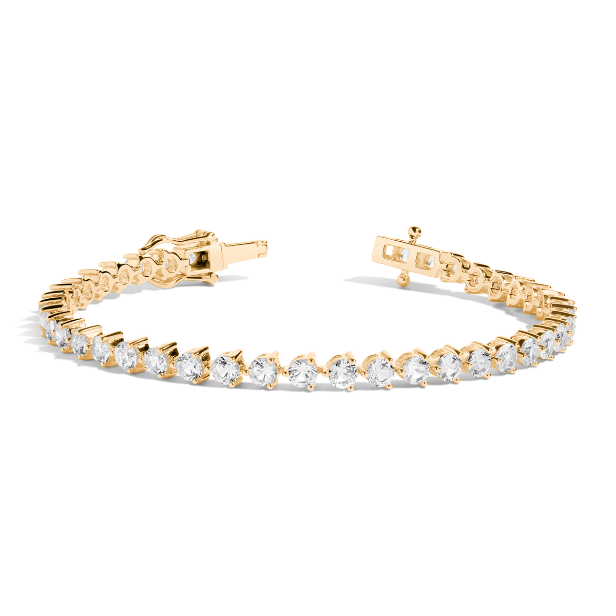 White Sapphire Three-Prong Tennis Bracelet Vermeil 6.5in 7in Yellow Gold First
