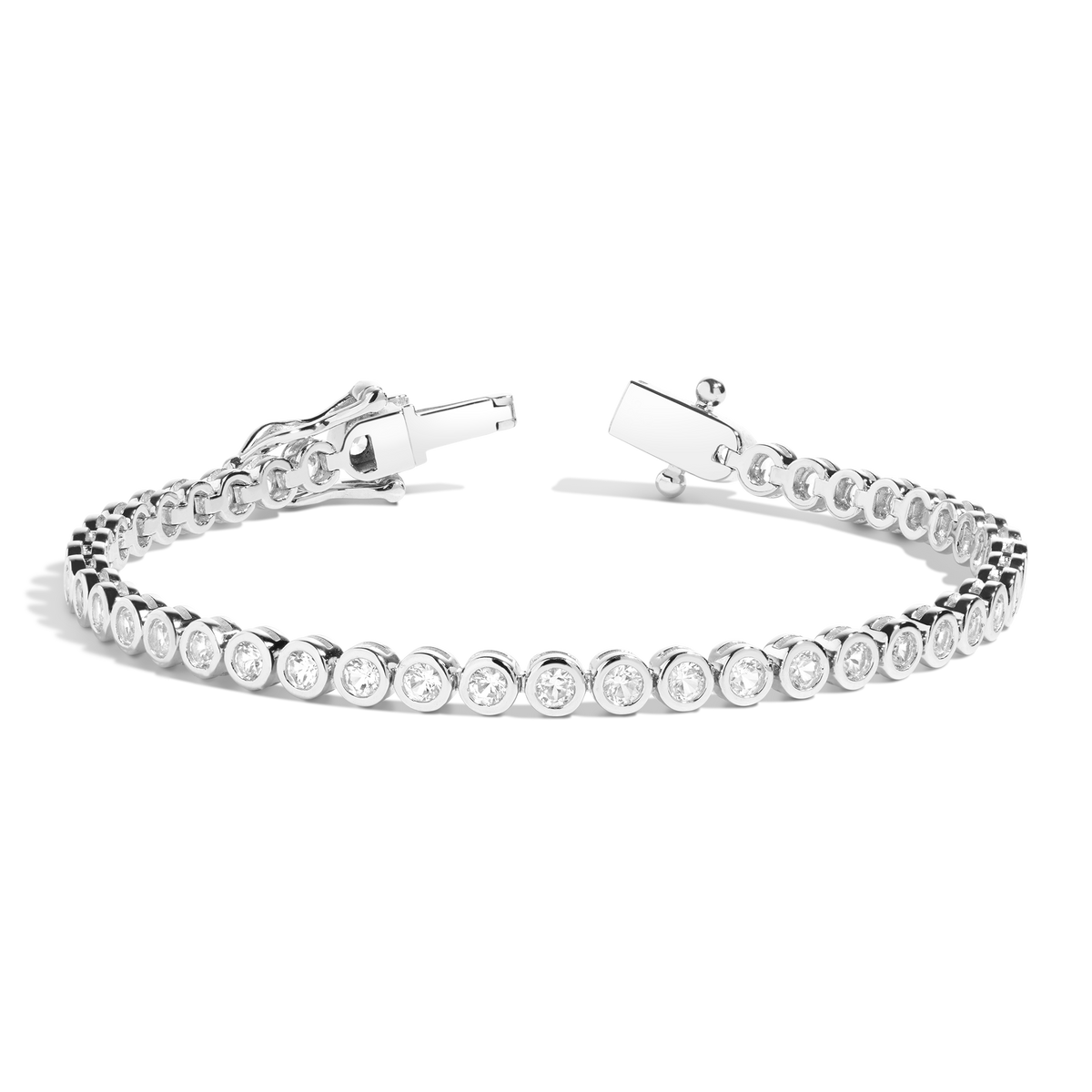 White Sapphire Bezel Tennis Bracelet Vermeil White Gold 6.5in 7in First