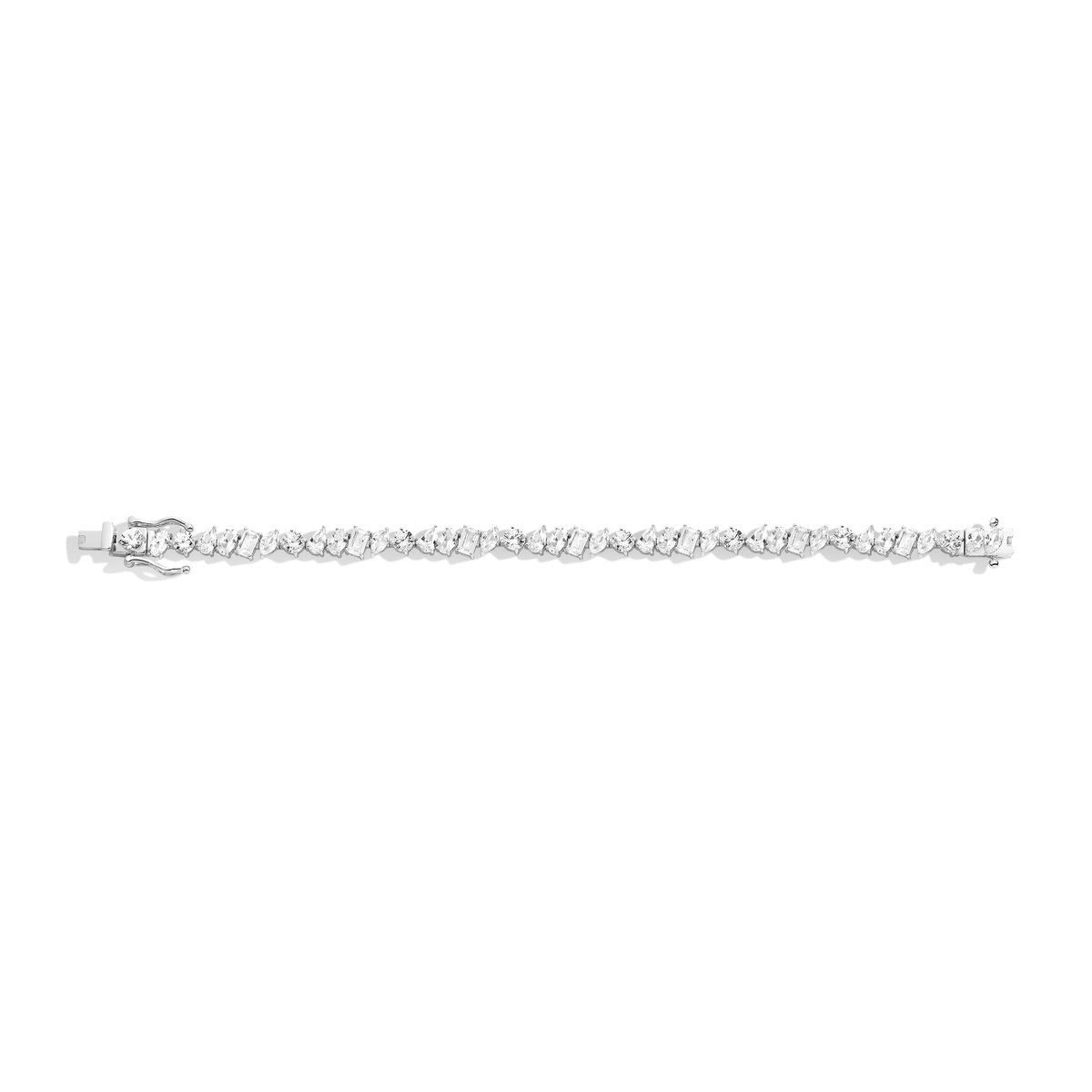 White Sapphire Mixed Shape Tennis Bracelet Vermeil White Gold 6.5in 7in