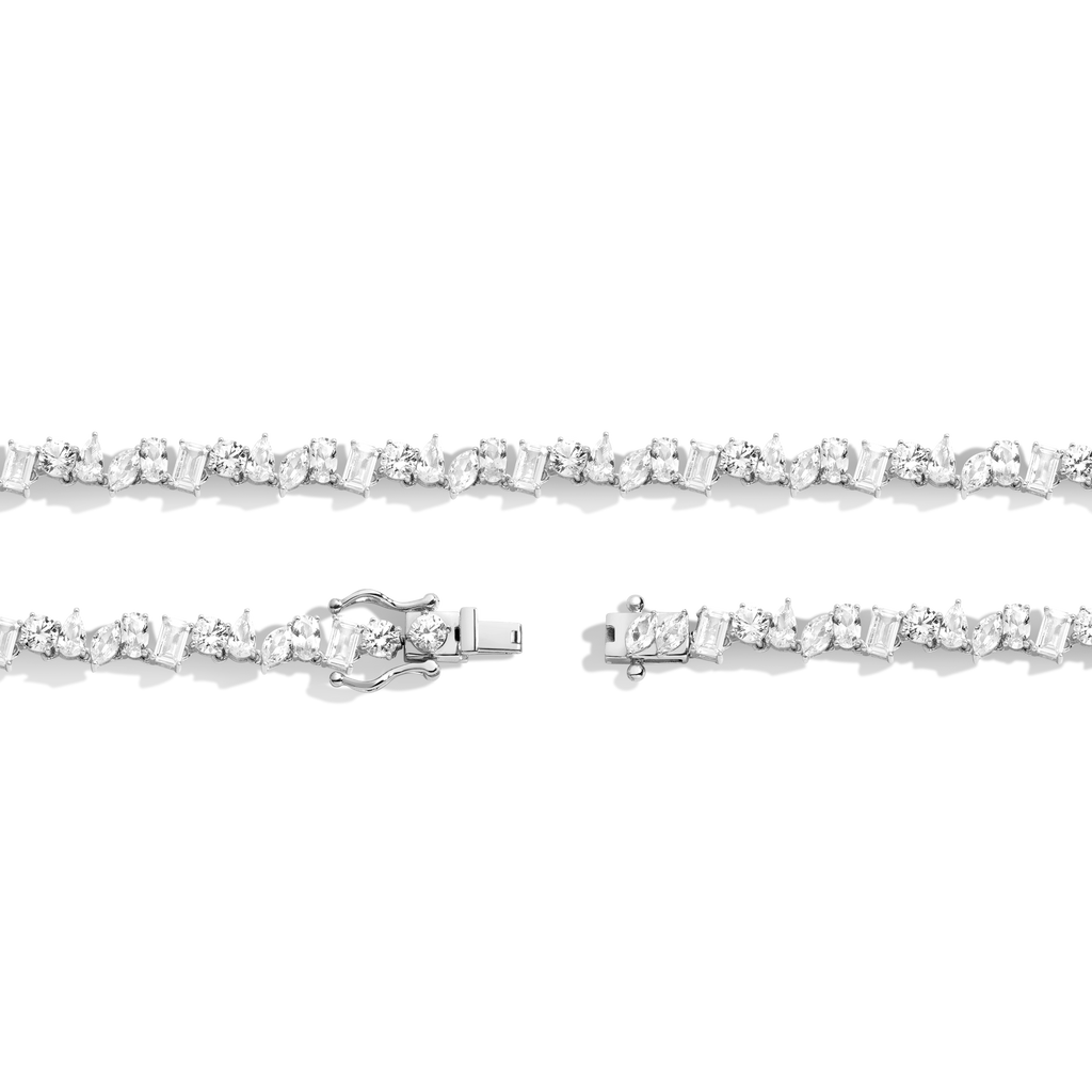 Lab Grown White Sapphire Mixed Shape Tennis Necklace