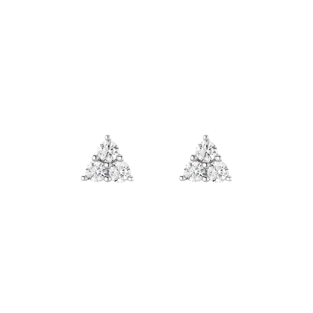 White Sapphire Trinity Stud Earrings Vermeil White Gold First
