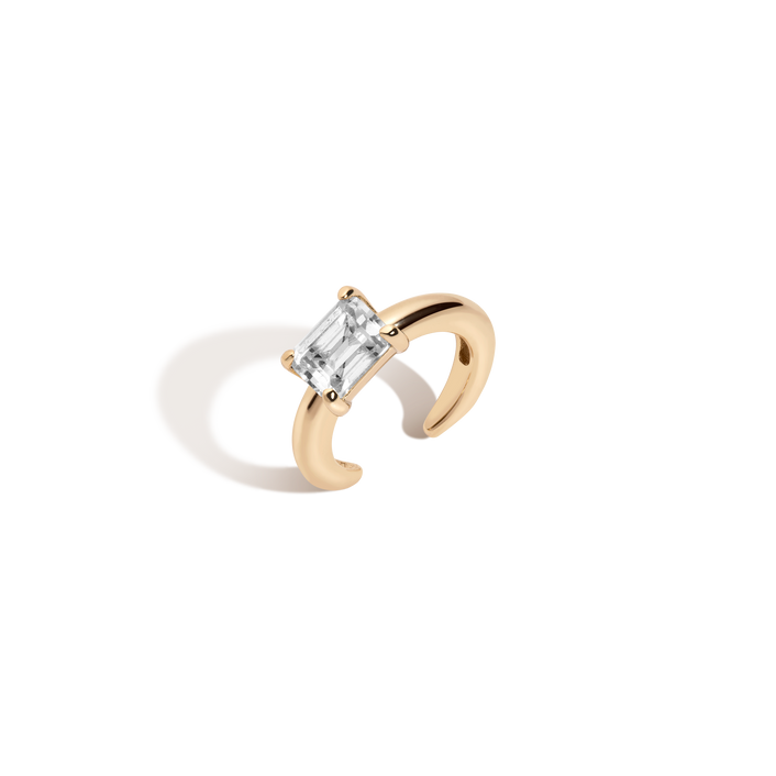 Emerald Lab Grown White Sapphire Solitaire Ear Cuff