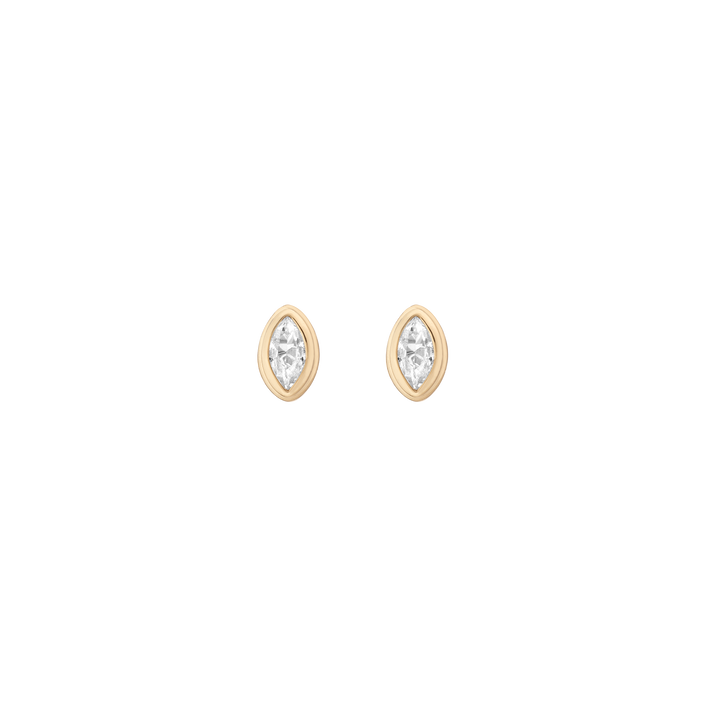 Double Bezel Marquise Lab Grown White Sapphire Stud Earrings