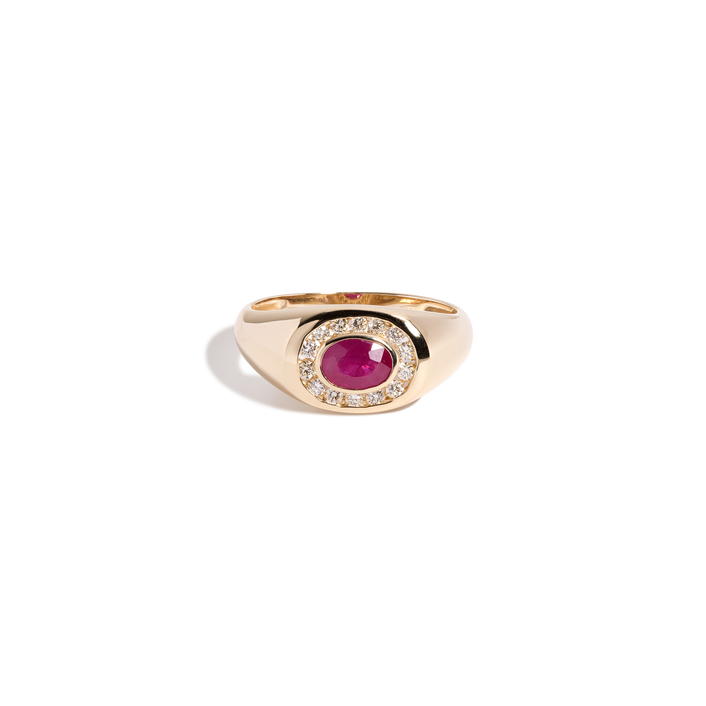 Vintage Red Ruby and Diamond Signet Ring