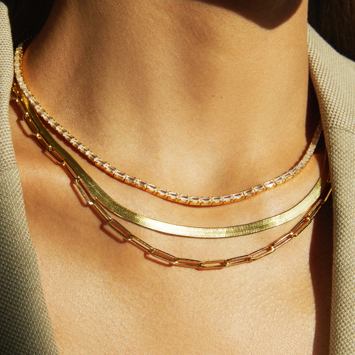 Gold Herringbone Chain Necklace