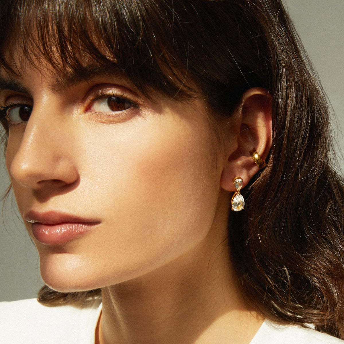 Lab Grown White Sapphire Pear Drop Earrings