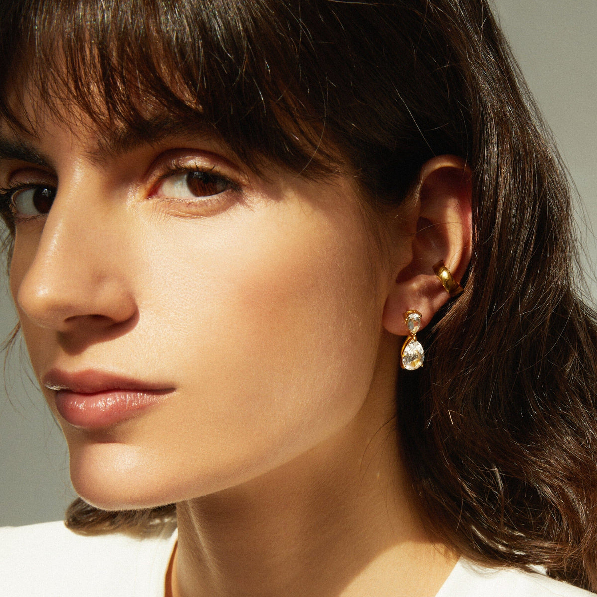 Lab Grown White Sapphire Pear Drop Earrings