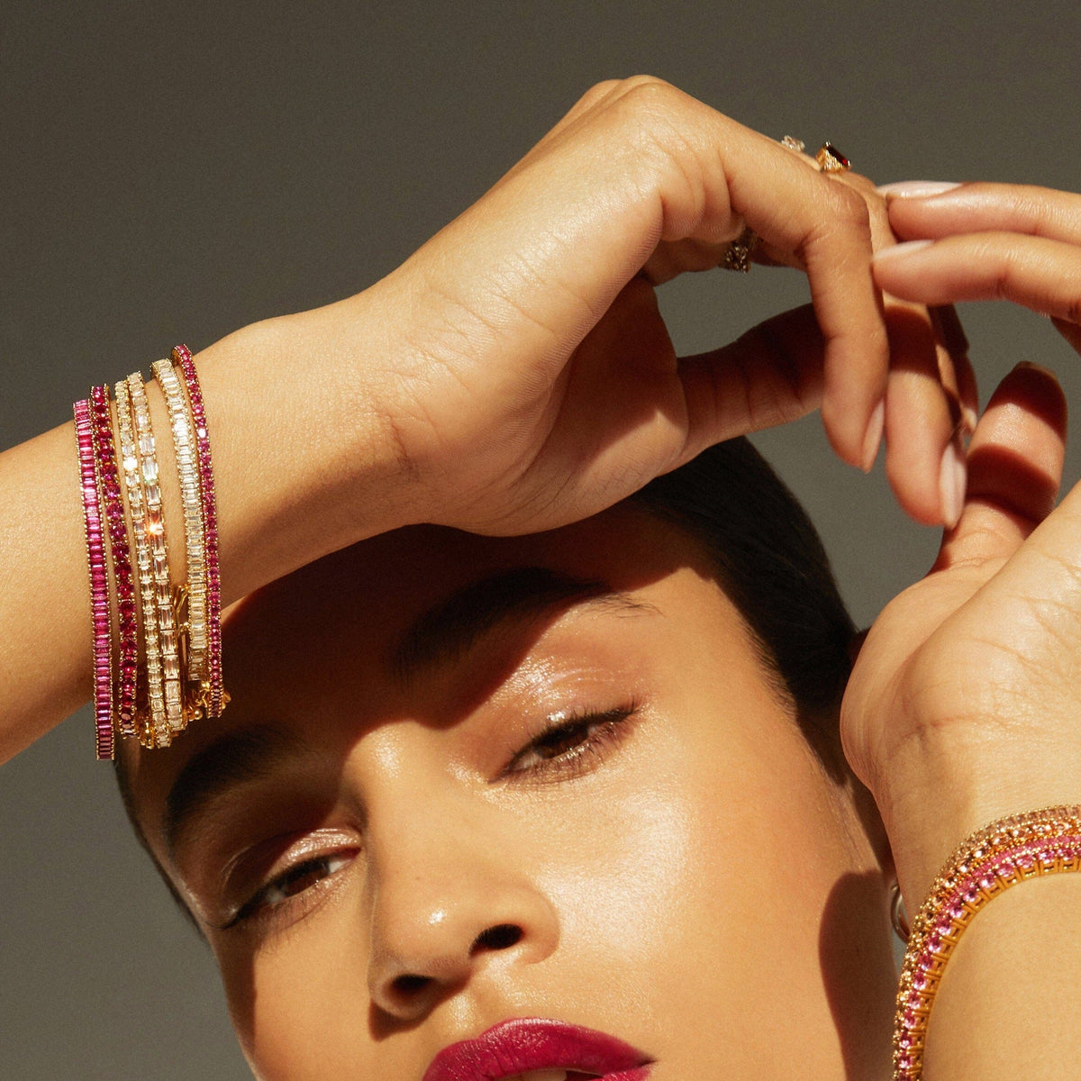 Lab Grown Red Ruby Baguette Tennis Bracelet