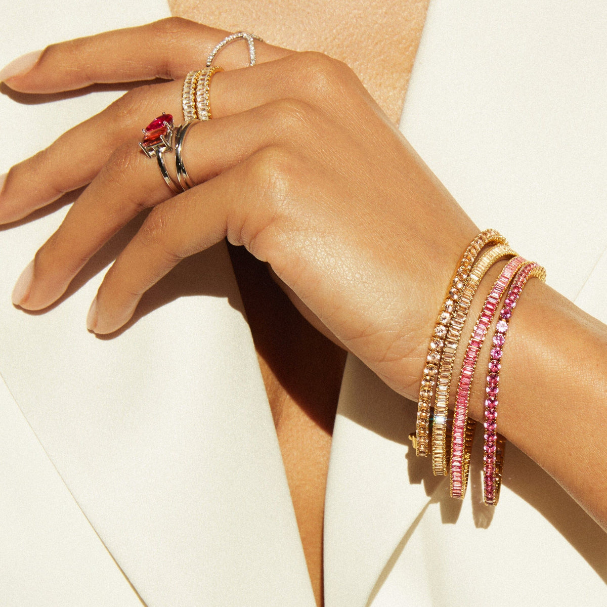 Lab Grown Morganite Baguette Tennis Bracelet