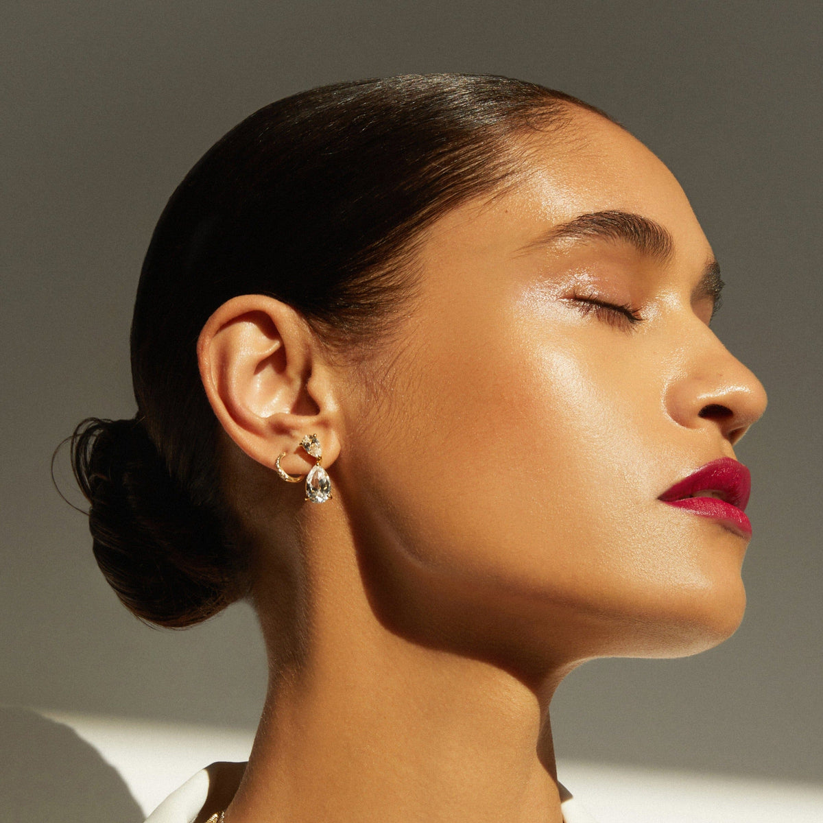 Lab Grown White Sapphire Pear Drop Earrings