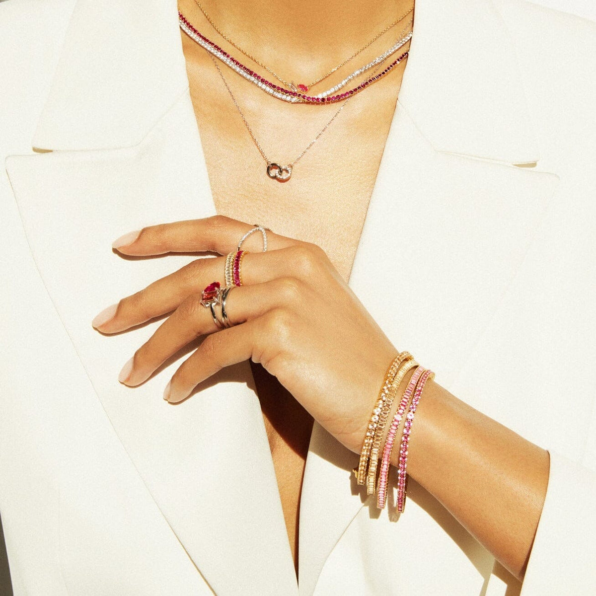 Lab Grown Red Ruby Baguette Eternity Ring