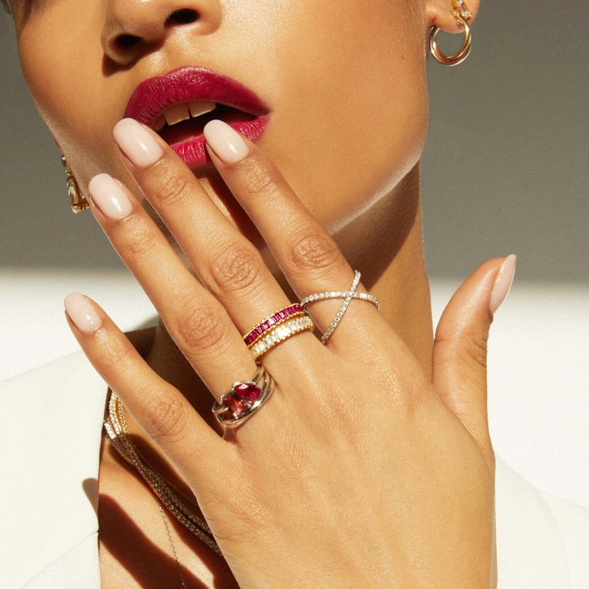 Lab Grown Red Ruby Baguette Eternity Ring