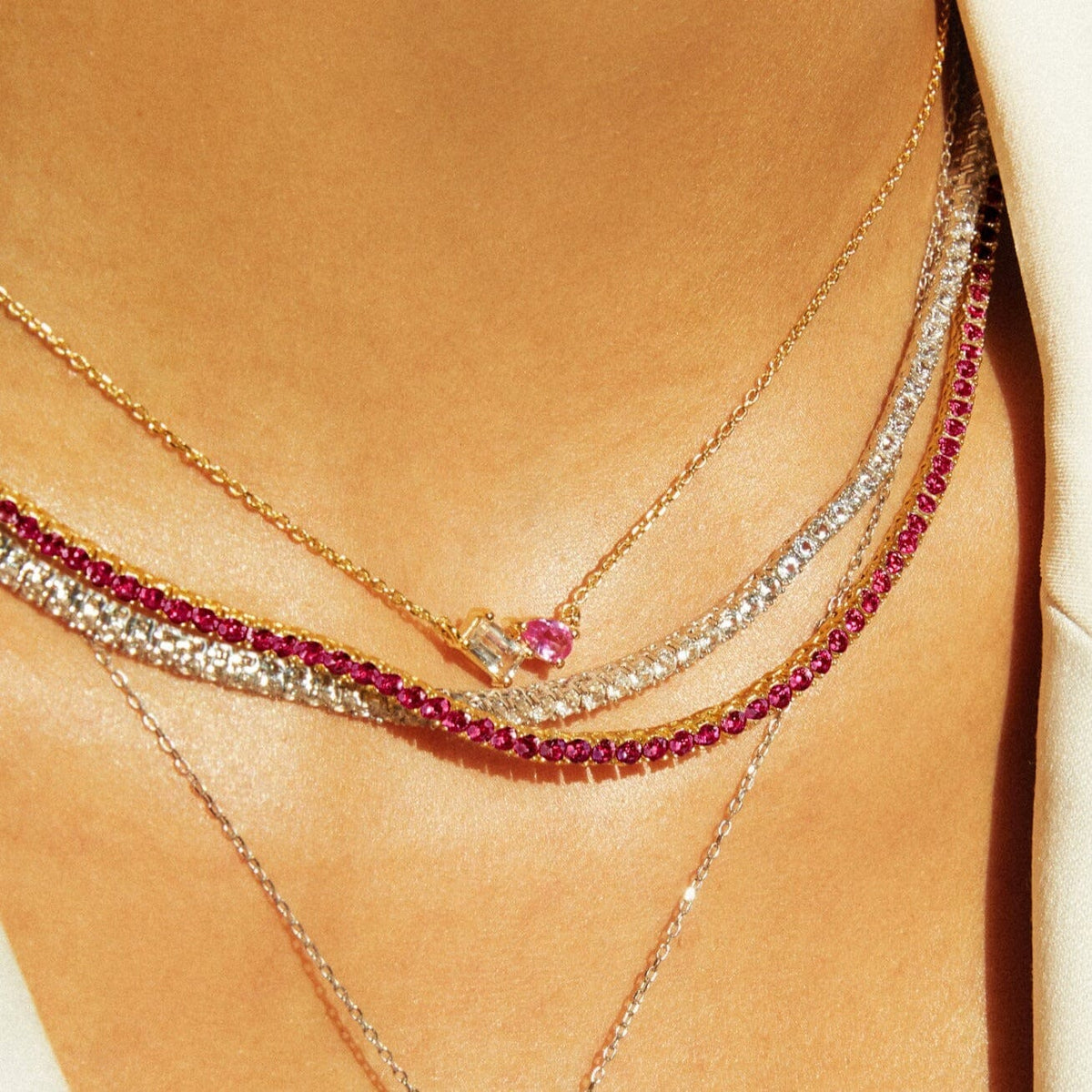 Lab Grown Red Ruby Tennis Necklace