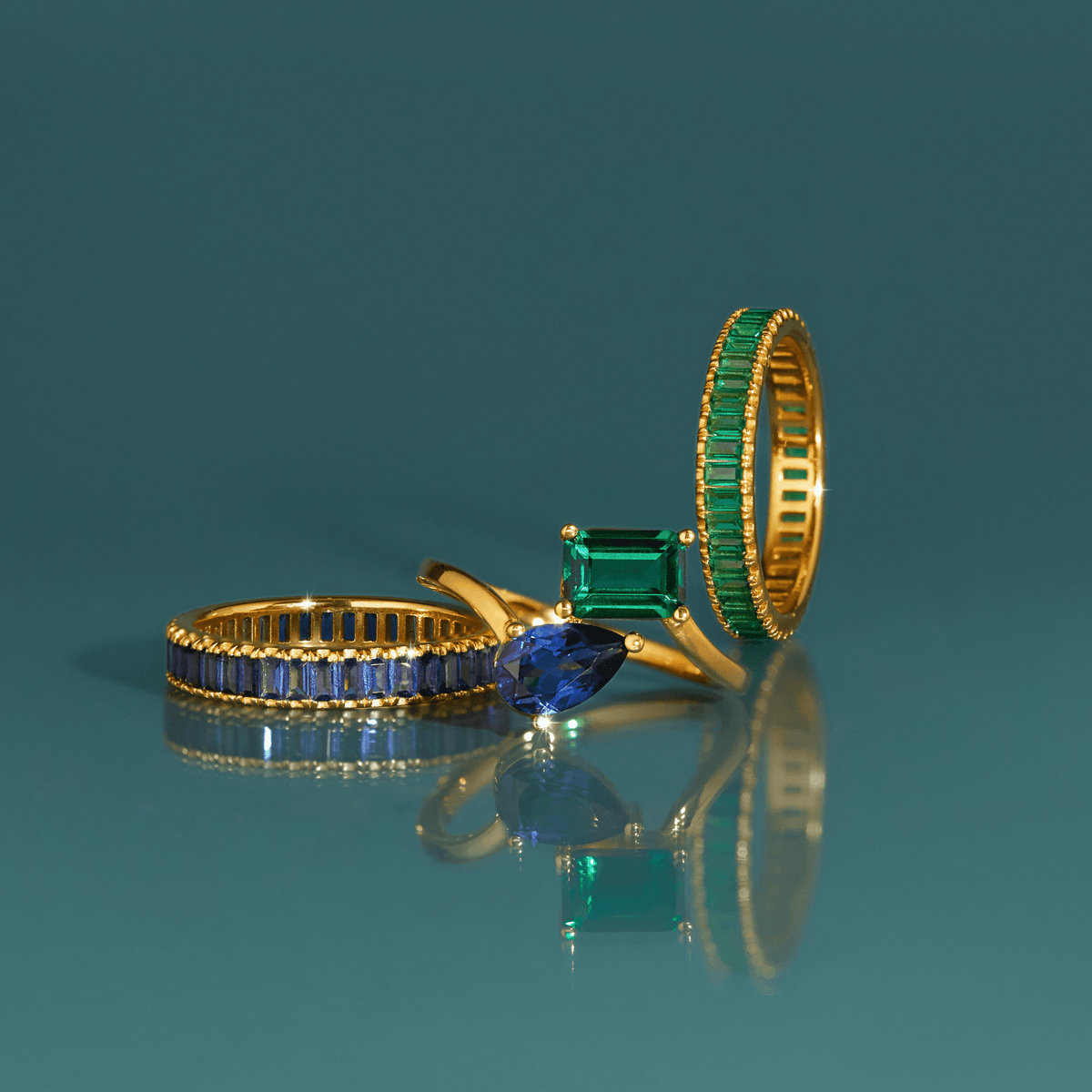 Lab Grown Green Emerald Baguette Eternity Ring