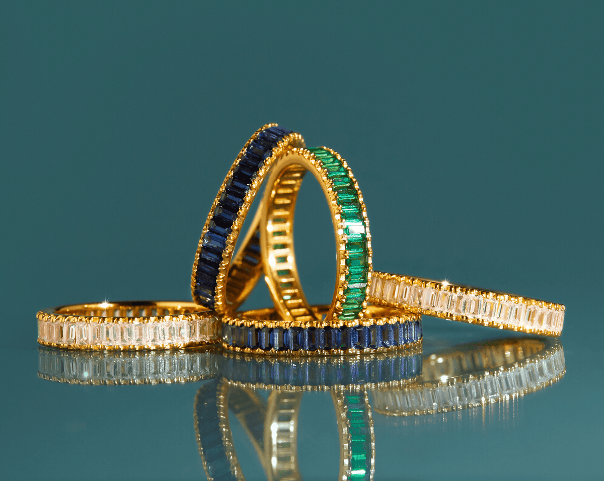 Lab Grown Green Emerald Baguette Eternity Ring