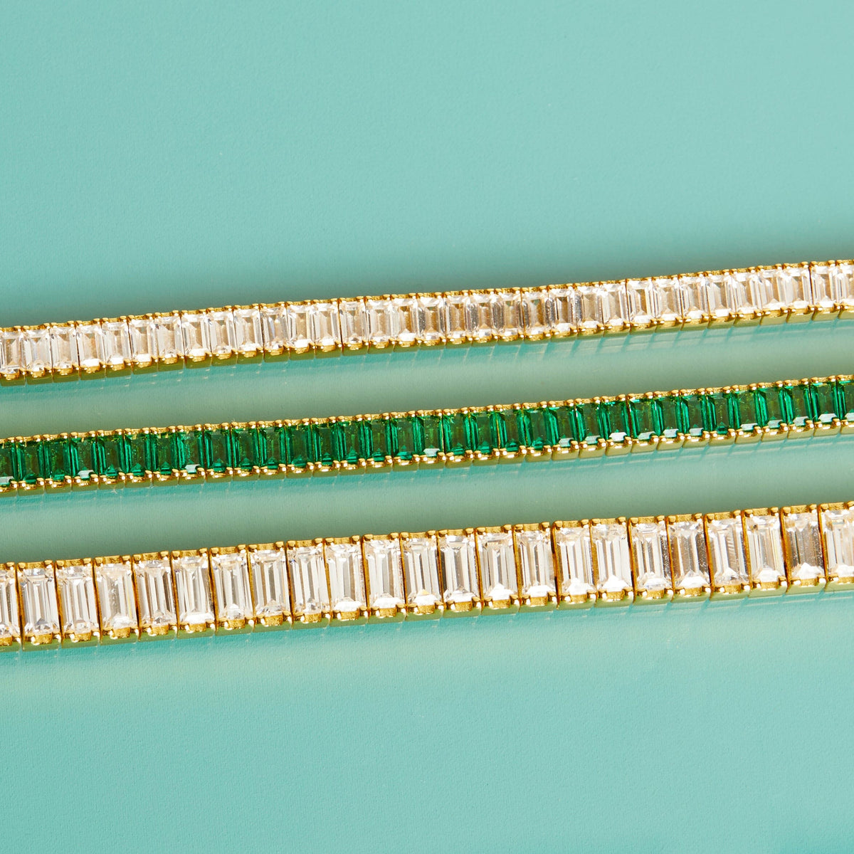Lab Grown Green Emerald Baguette Tennis Bracelet