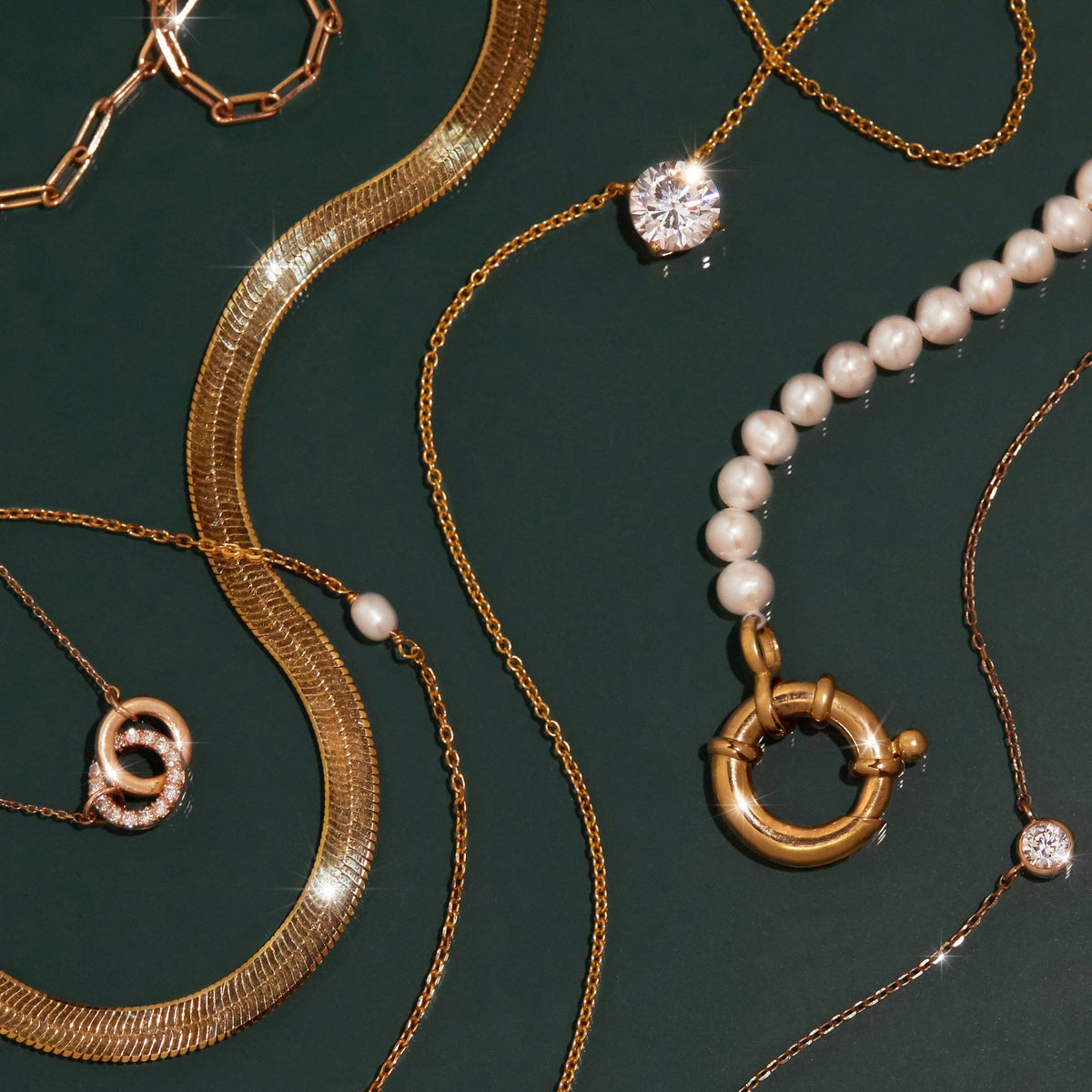 Gold Herringbone Chain Necklace
