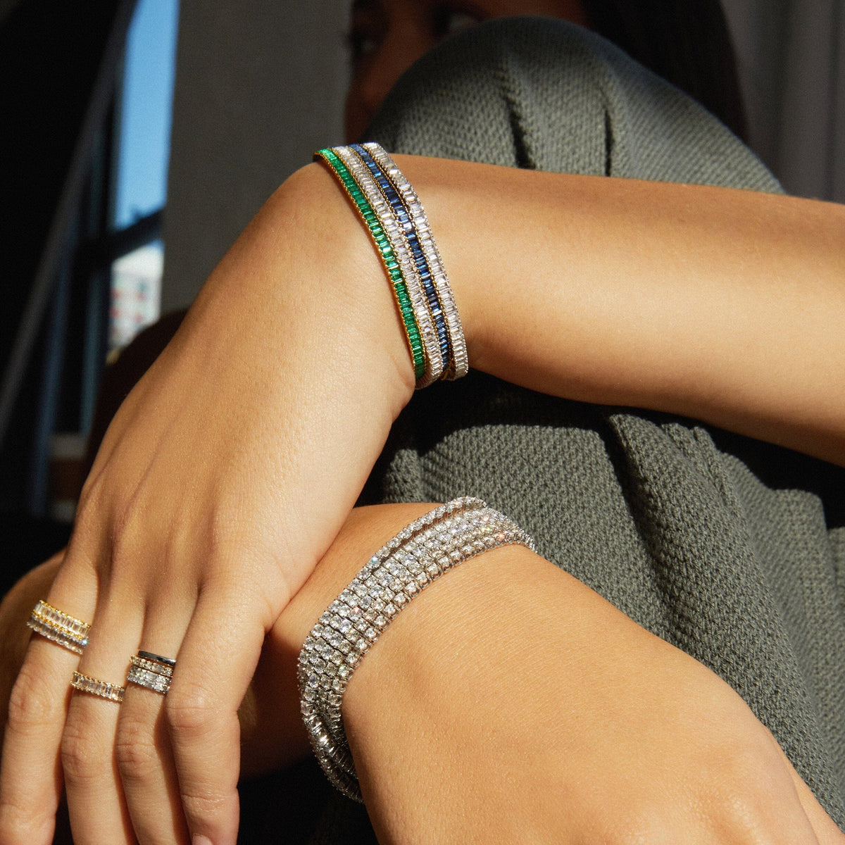 Lab Grown Green Emerald Baguette Tennis Bracelet