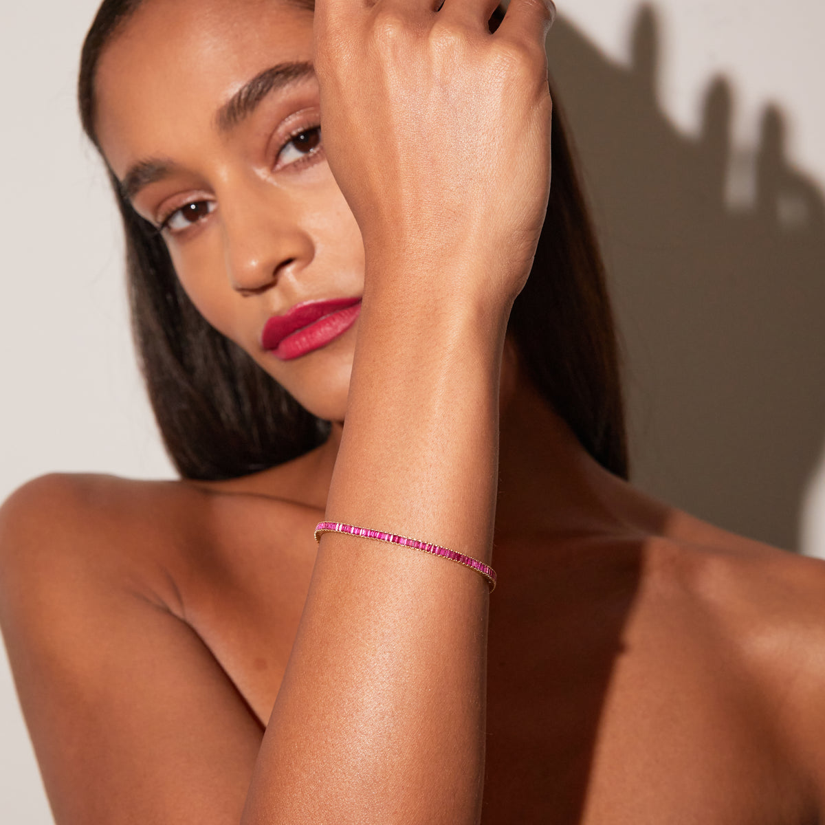 Lab Grown Red Ruby Baguette Tennis Bracelet
