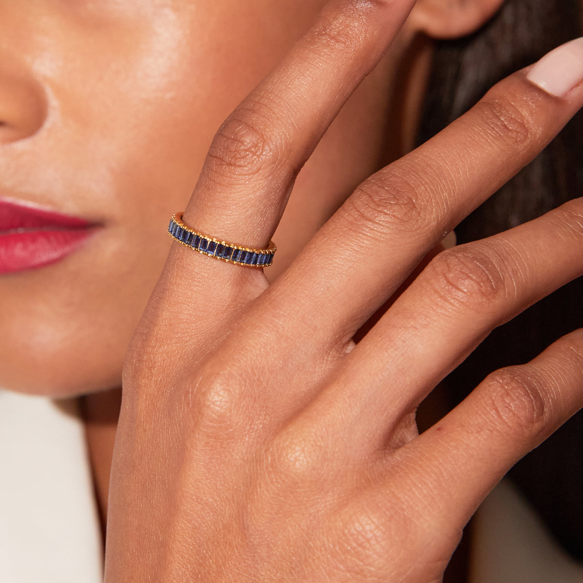 Lab Grown Blue Sapphire Baguette Eternity Ring