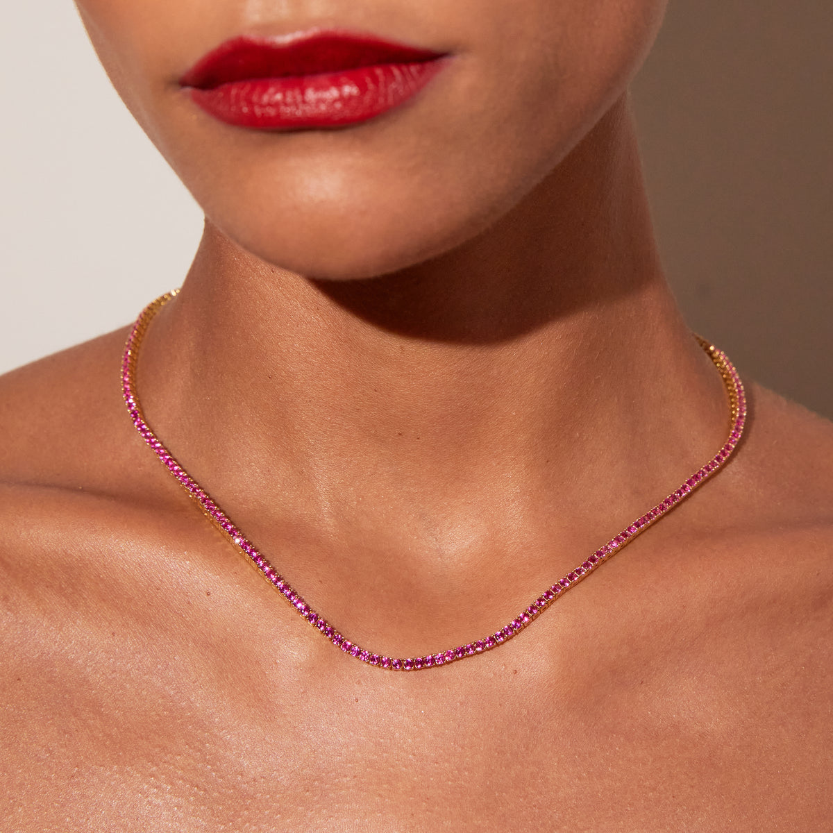 Lab Grown Red Ruby Tennis Necklace