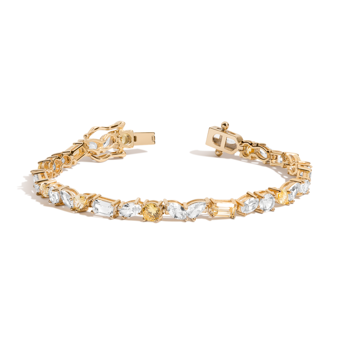 Lab Grown White Sapphire and Canary Mixed Shape Tennis Bracelet