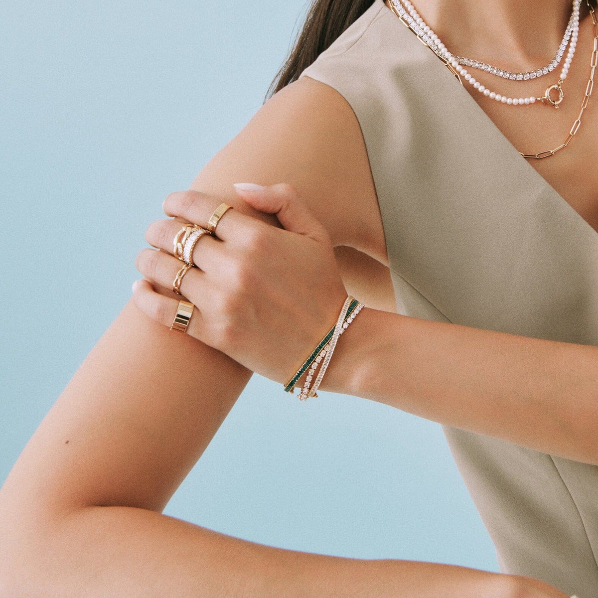 Lab Grown Green Emerald Baguette Tennis Bracelet