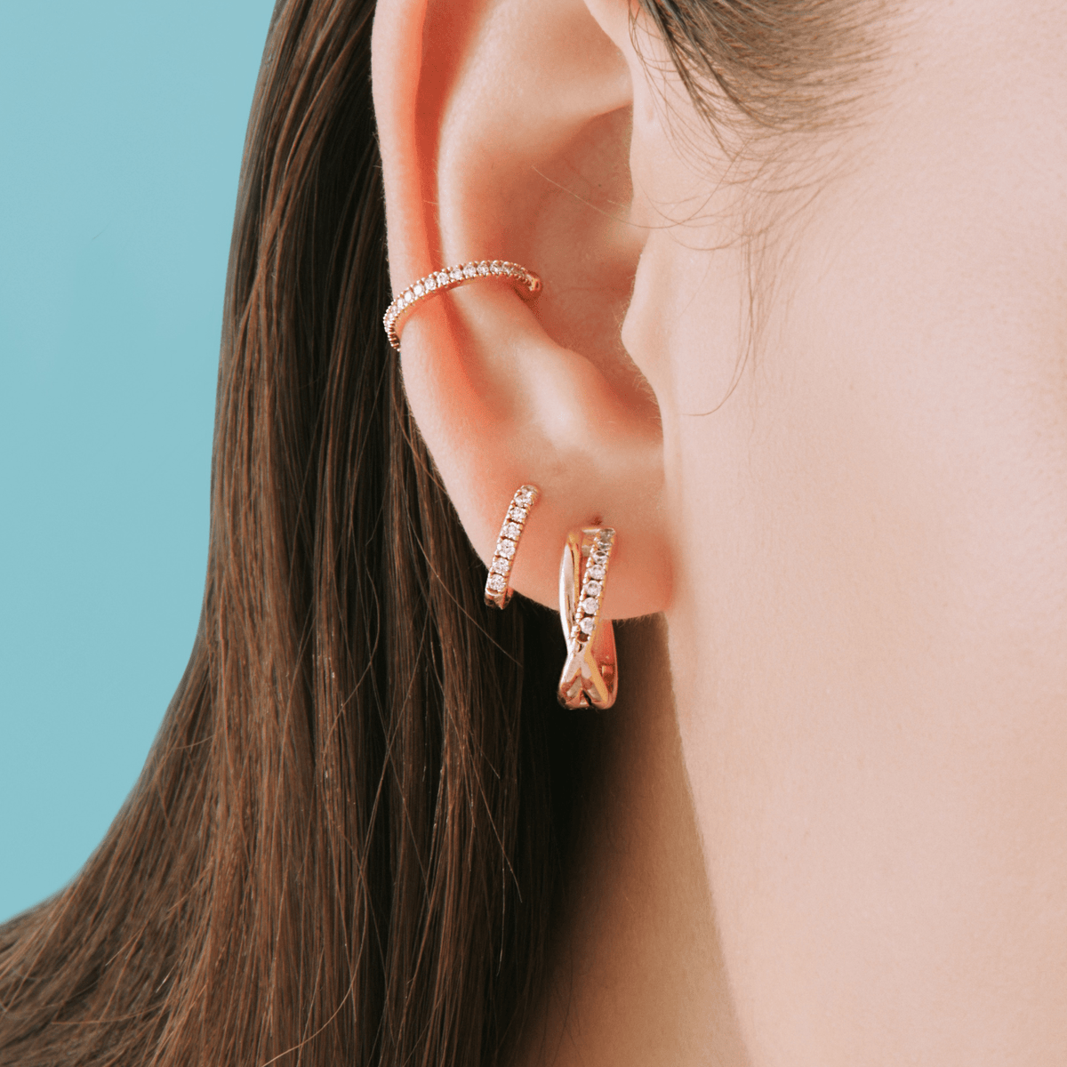 Diamond Crossover Huggie Earrings