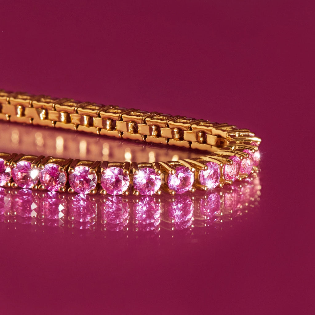 18k white sold gold plated pink sapphire bracelet